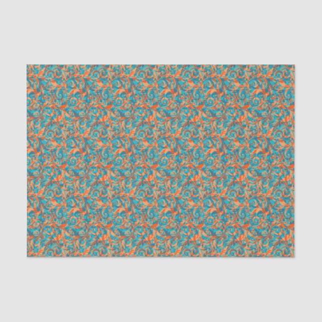 Orangefarbenes und Aquamarin gegliedertes Scrollpa Seidenpapier (Vorderseite)