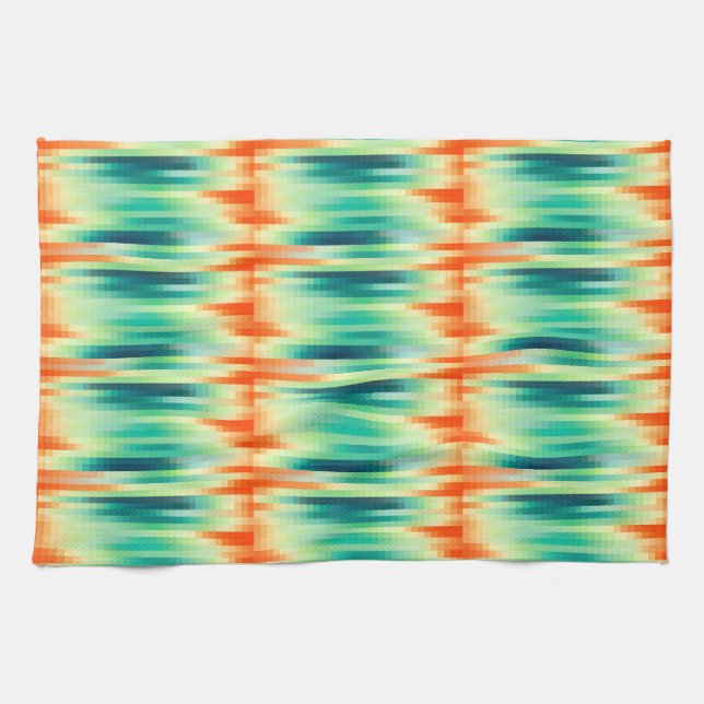 Orangefarbenes und Aquamarines Mosaikmuster Geschirrtuch (Horizontal)