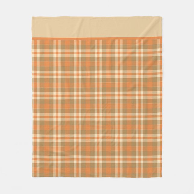 Orangefarbenes und Beige Kariertes Fleeceblatt Fleecedecke (Vorderseite)