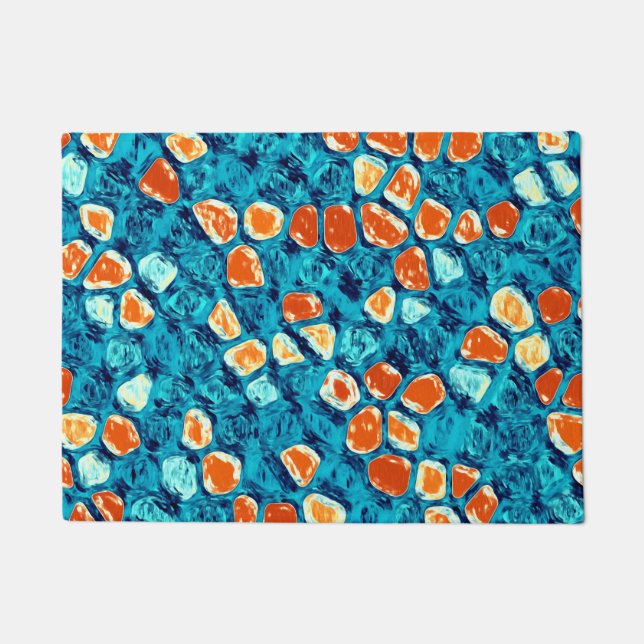 Orangefarbenes und blaues Abstraktes Muster Fußmatte (Vorderseite)