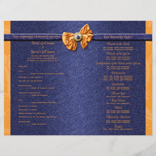 Orangefarbenes und blaues Hochzeitsprogramm (Vorderseite)