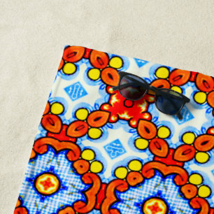 Orangefarbenes und blaues Retrotidenmuster Strandtuch