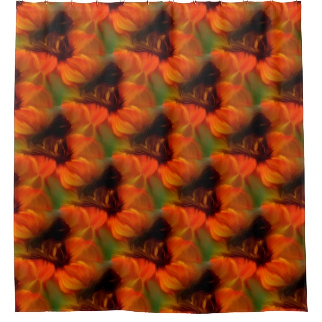 Orangefarbenes und braunes Abstraktes Kunstmuster Duschvorhang (Vorderseite)