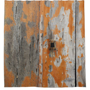 Orangefarbenes und braunes Holzbrett Duschvorhang