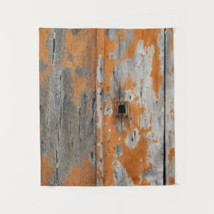 Orangefarbenes und braunes Holzbrett Wandteppich
