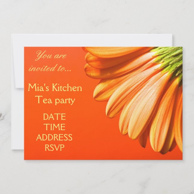 Orangefarbenes und gelbes Gerbera-Blume-Brautparty Einladung (Vorderseite)
