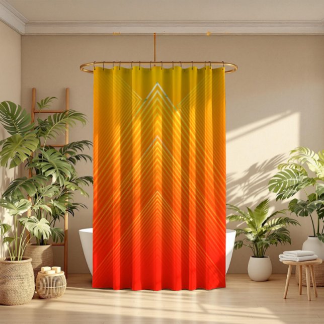 Orangefarbenes und gelbes ombre modernes geometris duschvorhang (Von Creator hochgeladen)