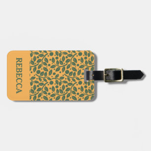 Orangefarbenes und grünes Leaf-Muster Gepäckanhänger