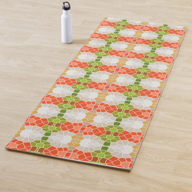 Orangefarbenes und grünes Muster Yogamatte (Beispiel)