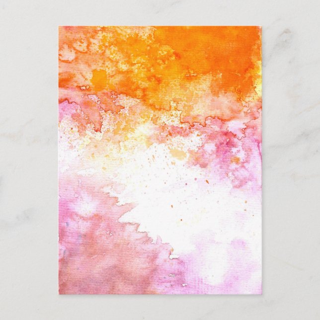 Orangefarbenes und rosa Aquarellfarben-Muster Postkarte (Vorderseite)