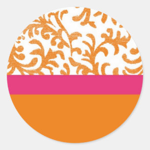 Orangefarbenes und rosa Blumenmuster Runder Aufkleber