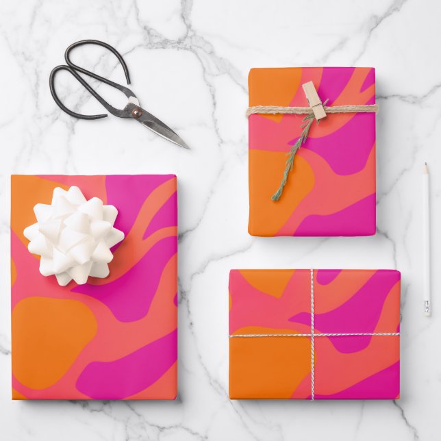 Orangefarbenes und rosa glänzendes Schleifpapier Geschenkpapier Set (Vorderseite)