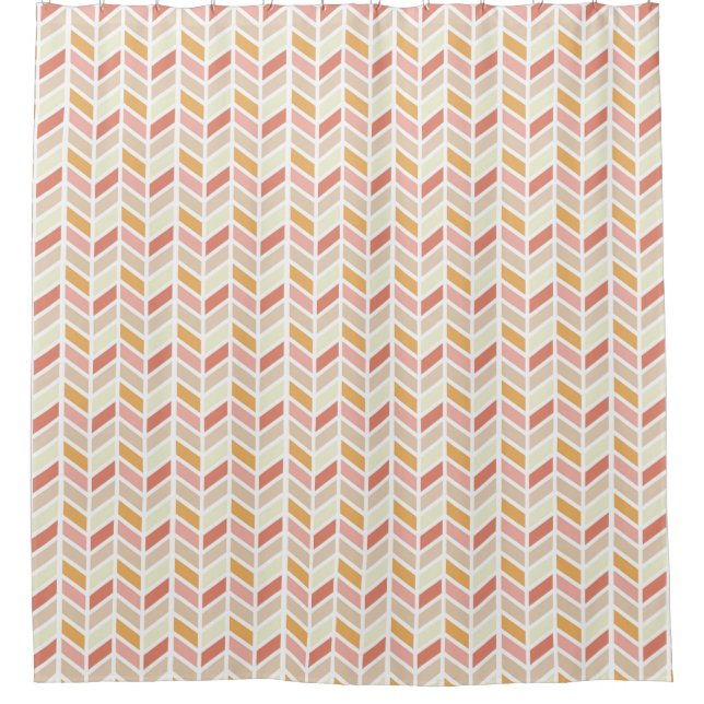 Orangefarbenes und rosa Herringbone-Muster Duschvorhang (Vorderseite)