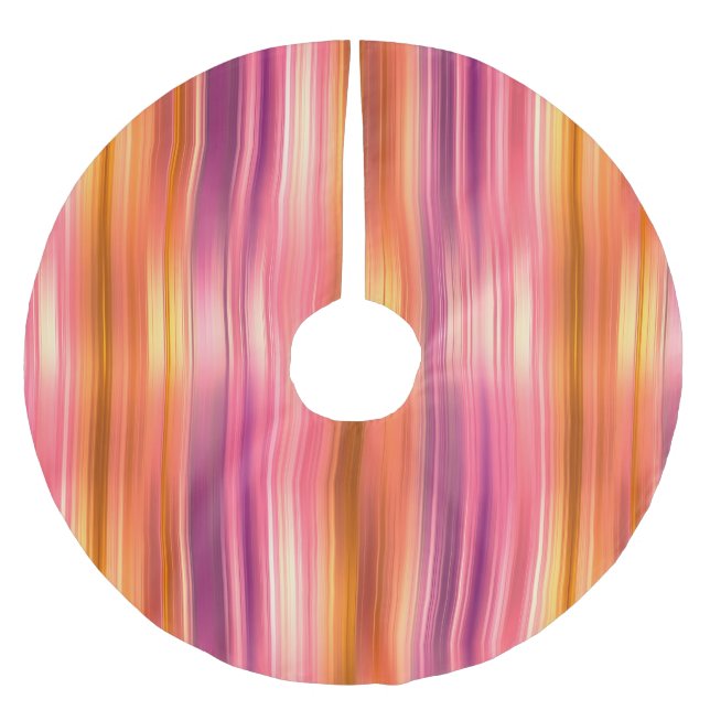 Orangefarbenes und rosa Streifen-Baumrock Polyester Weihnachtsbaumdecke (Vorderseite)