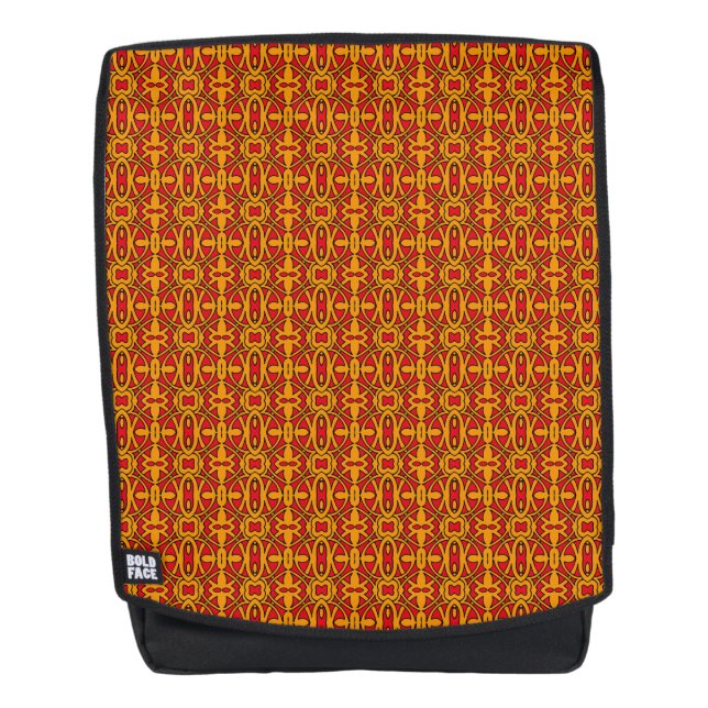 Orangefarbenes und rotes Handgezeichnetes Muster Rucksack (Vorderseite)
