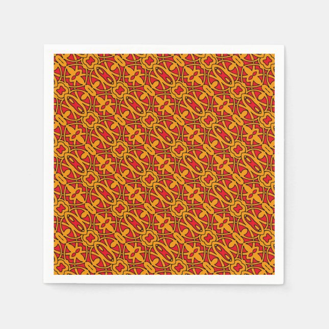 Orangefarbenes und rotes Handgezeichnetes Muster Serviette (Vorderseite)