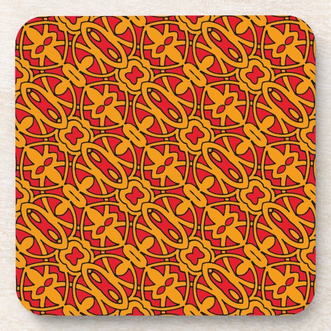 Orangefarbenes und rotes Handgezeichnetes Muster Untersetzer (Vorderseite)