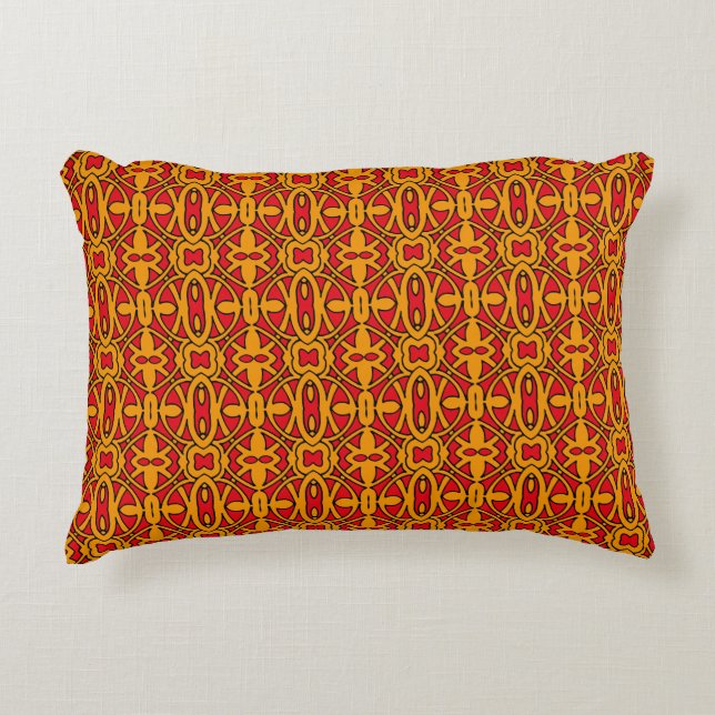 Orangefarbenes und rotes Handgezeichnetes Muster Zierkissen (Vorderseite)