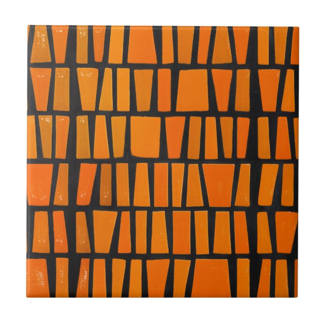 Orangefarbenes und schwarzes afrikanisches Stammes Fliese (Vorderseite)