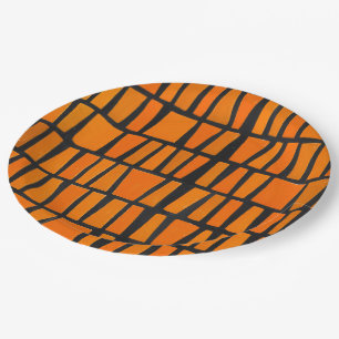 Orangefarbenes und schwarzes afrikanisches Stammes Pappteller