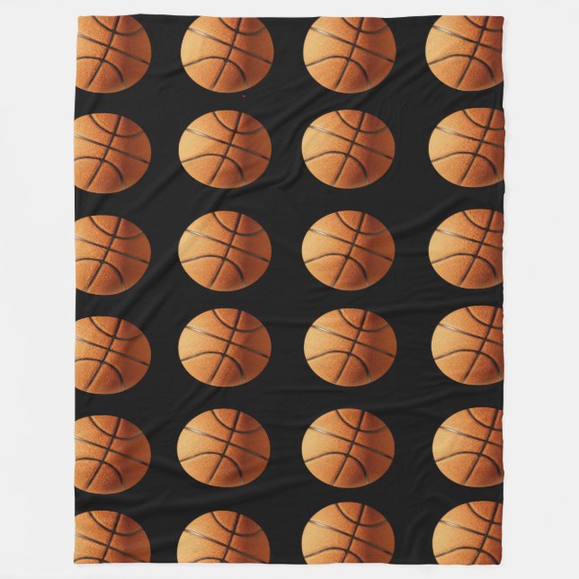 Orangefarbenes und schwarzes Basketballmuster, gro Fleecedecke (Vorderseite)