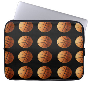 Orangefarbenes und schwarzes Basketballmuster, Laptopschutzhülle