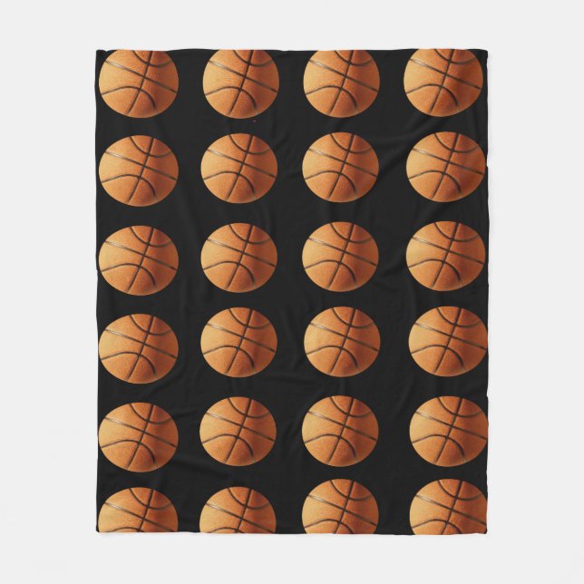 Orangefarbenes und schwarzes Basketballmuster, mit Fleecedecke (Vorderseite)
