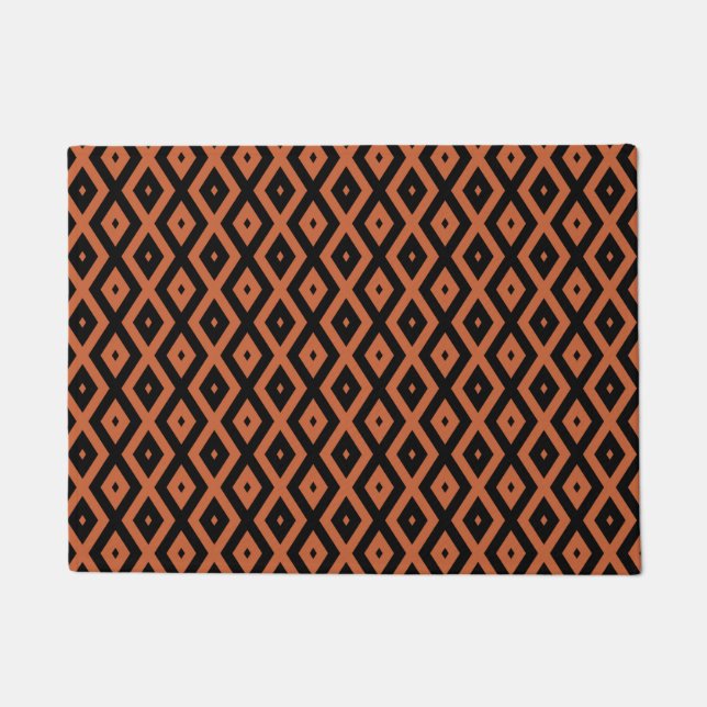 Orangefarbenes und schwarzes Diamantmuster Fußmatte (Vorderseite)