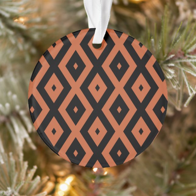 Orangefarbenes und schwarzes Diamantmuster Ornament (Baum)
