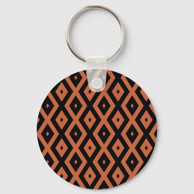 Orangefarbenes und schwarzes Diamantmuster Schlüsselanhänger (Vorderseite)