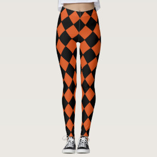 Orangefarbenes und schwarzes Harlequin Prüfmuster Leggings