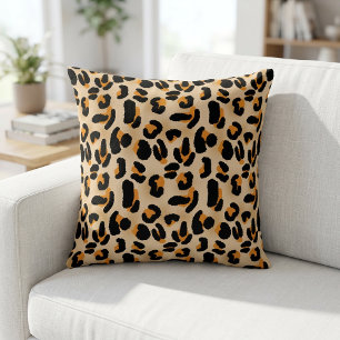 Orangefarbenes und schwarzes Leopard-Druckkopfkiss Kissen