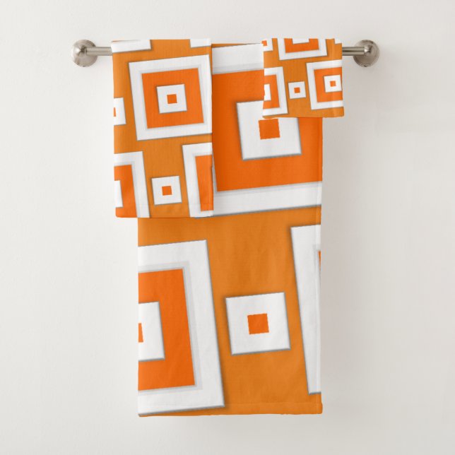 Orangefarbenes und weißes Badezimmer Handtuchhalte Badhandtuch Set (Insitu)