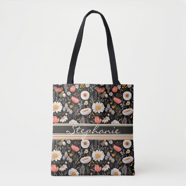 Orangefarbenes und weißes Blumenmuster Tasche (Vorderseite)