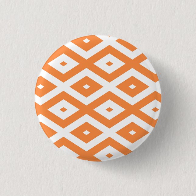 Orangefarbenes und weißes Diamantmuster Button (Vorderseite)
