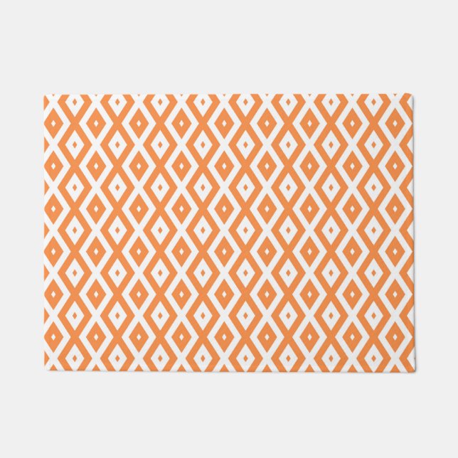Orangefarbenes und weißes Diamantmuster Fußmatte (Vorderseite)