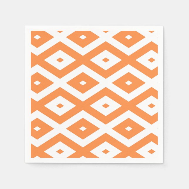 Orangefarbenes und weißes Diamantmuster Serviette (Vorderseite)