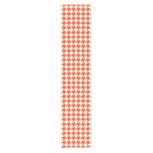 Orangefarbenes und weißes Hahnentrittmuster Karo Kurzer Tischläufer (Vorderseite)
