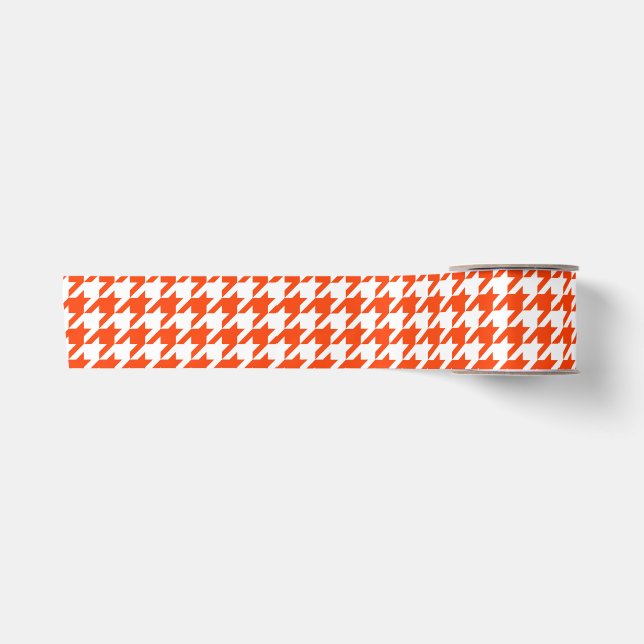 Orangefarbenes und weißes Hahnentrittmuster Karo Satinband (Vorderseite)