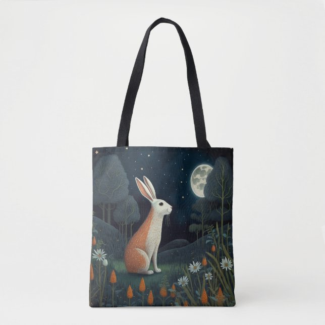 Orangefarbenes und weißes Kaninchen im Mondschein Tasche (Vorderseite)