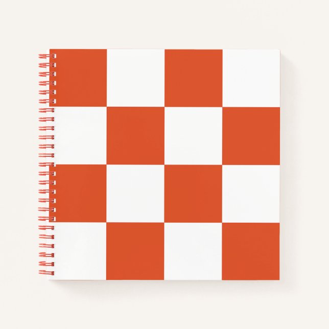 Orangefarbenes und weißes Karton-Muster Notizbuch (Vorderseite)