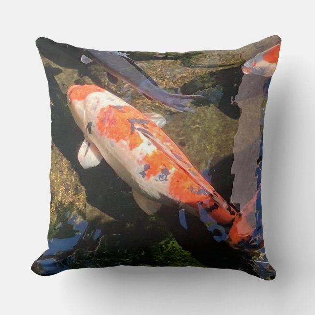 Orangefarbenes und weißes Koi Foto Kissen (Vorderseite)
