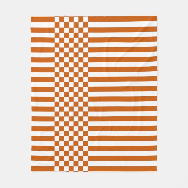 Orangefarbenes und weißes Schachbrett und Streifen Fleecedecke (Vorderseite)