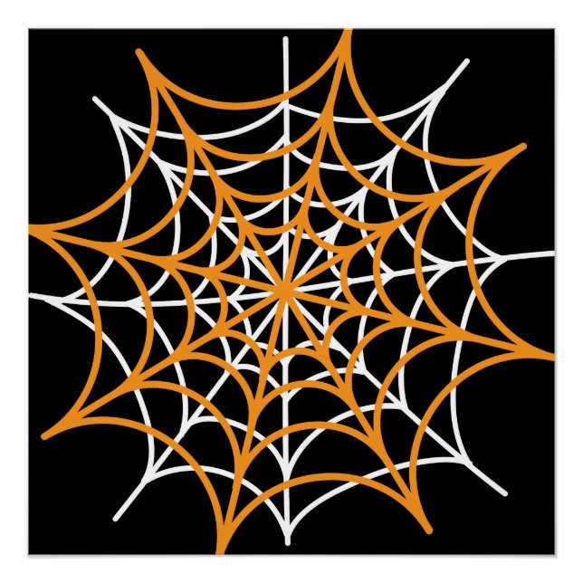 Orangefarbenes und weißes Spinnennetz Poster (Vorderseite)