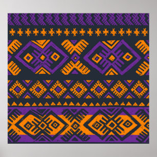 Orangefarbenes, violettes geometrisches nahtloses  poster