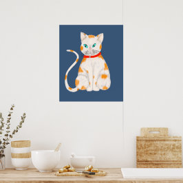Orangefarbenes weißes Katzenposter Poster