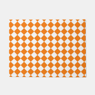Orangefarbenes weißes Schachbrett Diamantmuster Fußmatte