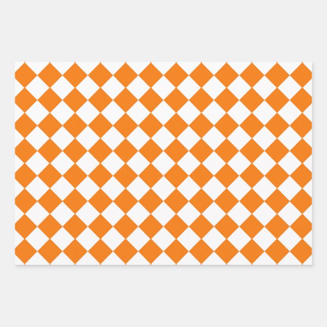 Orangefarbenes weißes Schachbrett Diamantmuster Geschenkpapier Set (Vorderseite)