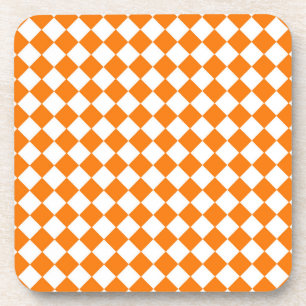 Orangefarbenes weißes Schachbrett Diamantmuster Getränkeuntersetzer