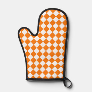 Orangefarbenes weißes Schachbrett Diamantmuster Ofenhandschuh